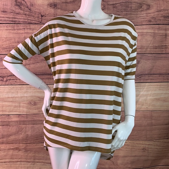 Lularoe Irma tunic loose blouse hi-low shirt XS oversize golden brown stripe - Picture 6 of 15
